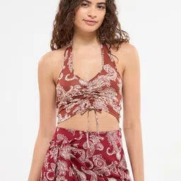 TERRANOVA Printed Halter Neck Cotton Crop Top-picture-41