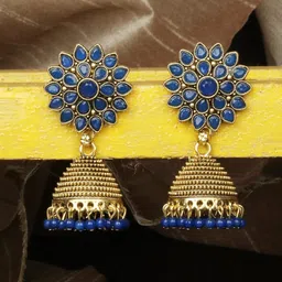 ANIKAS CREATION Blue Dome Shaped Jhumkas-picture-18