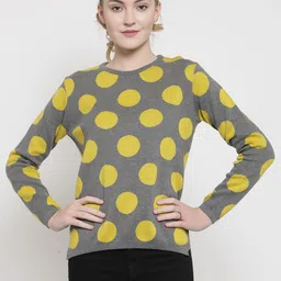 Kalt Women Grey & Yellow Printed Sweater-picture-38
