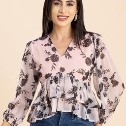 Moomaya Floral Printed Puff Sleeves Empire Top-picture-7