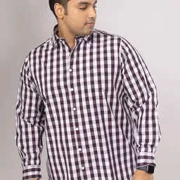 Sizeupp Men Plus Size Collared Neck Checked Casual Shirt-image-23