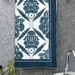 Home Fresh Blue & White Printed Cotton 450 GSM Bath Towel-image-45