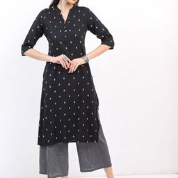 Vishudh Women Black & Gold-Toned Floral Printed Kurta-picture-17