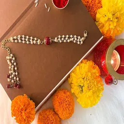 I Jewels Gold-Toned & Maroon Beaded & Studded Lumba Rakhi-picture-29