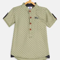 TONYBOY Boys Khaki Brown Polka Dots Printed Regular Fit Pure Cotton Shirt-picture-17