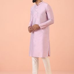 KISAH Men Mandarin Collar Regular Solid Kurta Trouser Set-picture-41