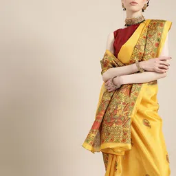 Saree Mall Creamy Mustard and Red Silk Blend Saree-picture-17
