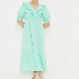 DOROTHY PERKINS Cotton Puff Sleeves Ruffled Wrap Dress-picture-30