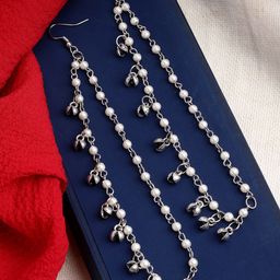 PANASH Oxidised Silver-Plated Ethnic Pearls Ear Chains-picture-20