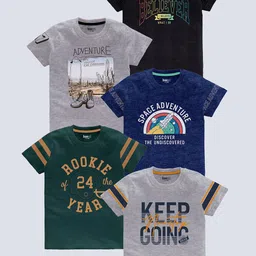 BAESD Boys Pack of 5 Typography Printed Cotton T-shirt-picture-50