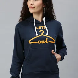 Campus Sutra Women Navy Blue Printed Hooded Sweatshirt-image-68