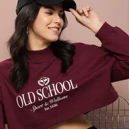 Harvard Round Neck Printed Pure Cotton Crop Sweatshirt-picture-11