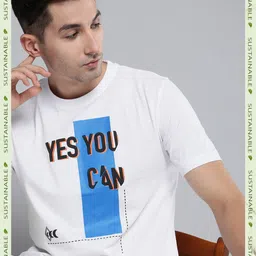 HERE&NOW Men White & Blue Typography Printed Pure Fairtrade cotton T-shirt-picture-12