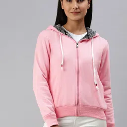 ADBUCKS Women Pink Solid Hooded Pure Cotton Sweatshirt-picture-40