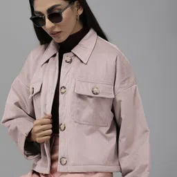 Roadster Women Mauve Self-Striped Boxy Tailored Jacket-picture-22