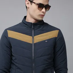 Arrow Men Navy Blue & Brown Colourblocked Padded Jacket image 1