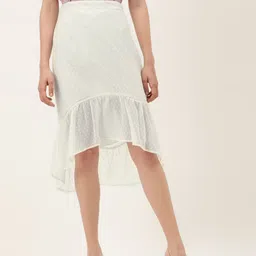 Off Label Women White Dobby Weave High-Low A-Line Skirt-picture-23