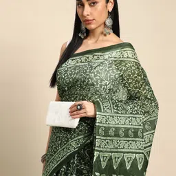 SHANVIKA Paisley Printed Pure Cotton Block Print Saree-image-36