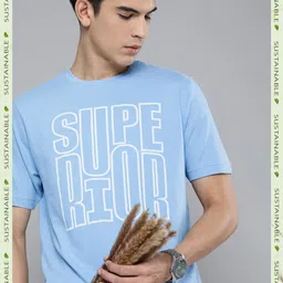 HERE&NOW Men Blue & White Typography Printed Pure Fairtrade cotton T-shirt-picture-35