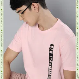 HERE&NOW Men Pink Typography Printed Pure Fairtrade cotton T-shirt-picture-13