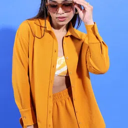 Tokyo Talkies Yellow Self Design Shirt With Shorts-image-83