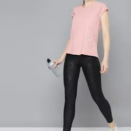 Fitkin Women Pink Solid Relaxed Fit Mesh Inserts T-shirt-image-57