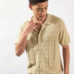 DENNISON Men Textured Polo Collar Front Open T-Shirt-picture-39