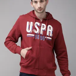 U S Polo Assn Men Maroon & White Printed Hooded Sweatshirt-image-40