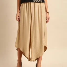 Varanga Women Beige Solid Flared Palazzos-picture-28