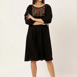 GALYPSO Black Embroidered Nightdress with Puff Sleeves-picture-16