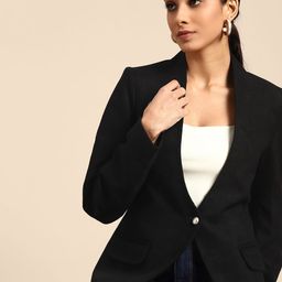 all about you Women Black Solid Single-Breasted Collarless Blazer-picture-33