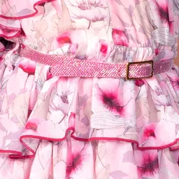 Naughty Ninos Pink & White Floral One Shoulder Crepe Dress image 2