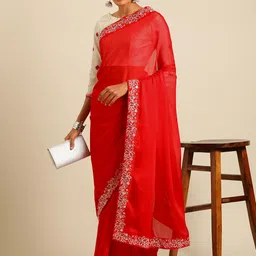 HERE&NOW Solid Sequinned Silk Blend Saree image 2