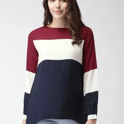 Harvard Women Navy & White Colourblocked Top-image-46