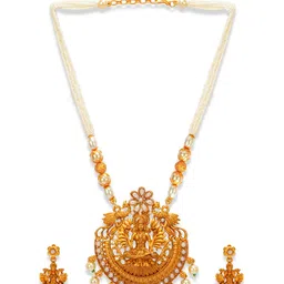 ANIKAS CREATION White Stone Embellished Gold-Plated Maa Laxmi Jewellery Set image 2