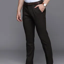 Raymond Men Checked Slim Fit Mid-Rise Formal Trousers image 5