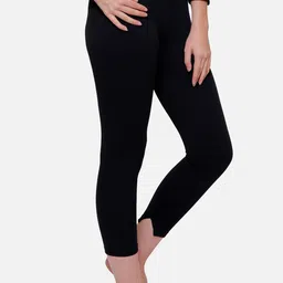 BODYCARE INSIDER Women Black Ribbed Skin-Fit Thermal Bottoms image 2