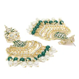 I Jewels Gold-Plated & Green Embellished Classic Chandbalis image 3