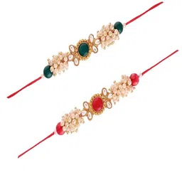 I Jewels Men Gold-Toned & Red Studded & Beaded Rakhi image 3