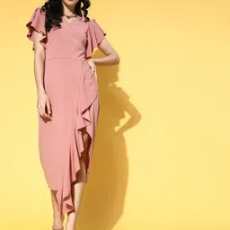 plusS Women Pretty Pink Solid Volume Play Dress image 3