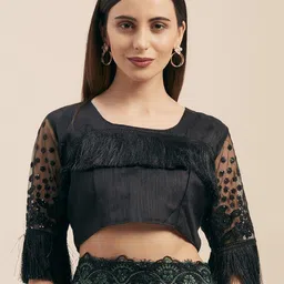 Mitera Teal Blue Embroidered Poly Georgette Saree image 2