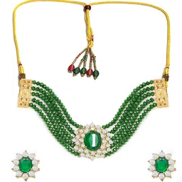 OOMPH Gold-Plated AD Studded & Beaded Jewellery Set image 2