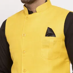 KLOTTHE Men Yellow Solid Nehru Jacket image 5