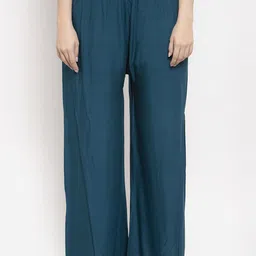 TAG 7 Women Set Of 2 Navy Blue & Peach-Coloured Solid Wide Leg Palazzos image 5