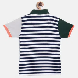 Cherry Crumble Boys White & Navy Blue Striped Polo Collar T-shirt image 2