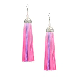 Crunchy Fashion Silver-Toned & Pink Contemporary Tasslled Earrings image 2