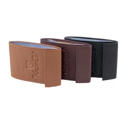 Keviv Men Black & Orange 3 Textured Leather Card Holder image 4