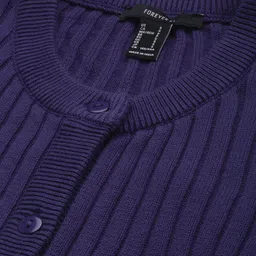 FOREVER 21 Women Navy Blue Ribbed Pure Cotton Cardigan image 4