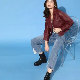 Tokyo Talkies Women Faux Leather Crop Jacket image 4