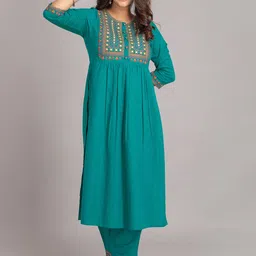 SUTI Ethnic Motifs Embroidered Empire Kurta with Trousers image 2